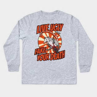 Live Ugly Fake Your Death Possum Riding Minibike Kids Long Sleeve T-Shirt